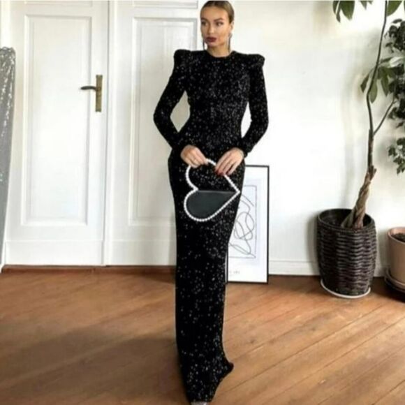 ZARA SHOULDER PAD SEQUIN DRESS - Picture 6 of 16